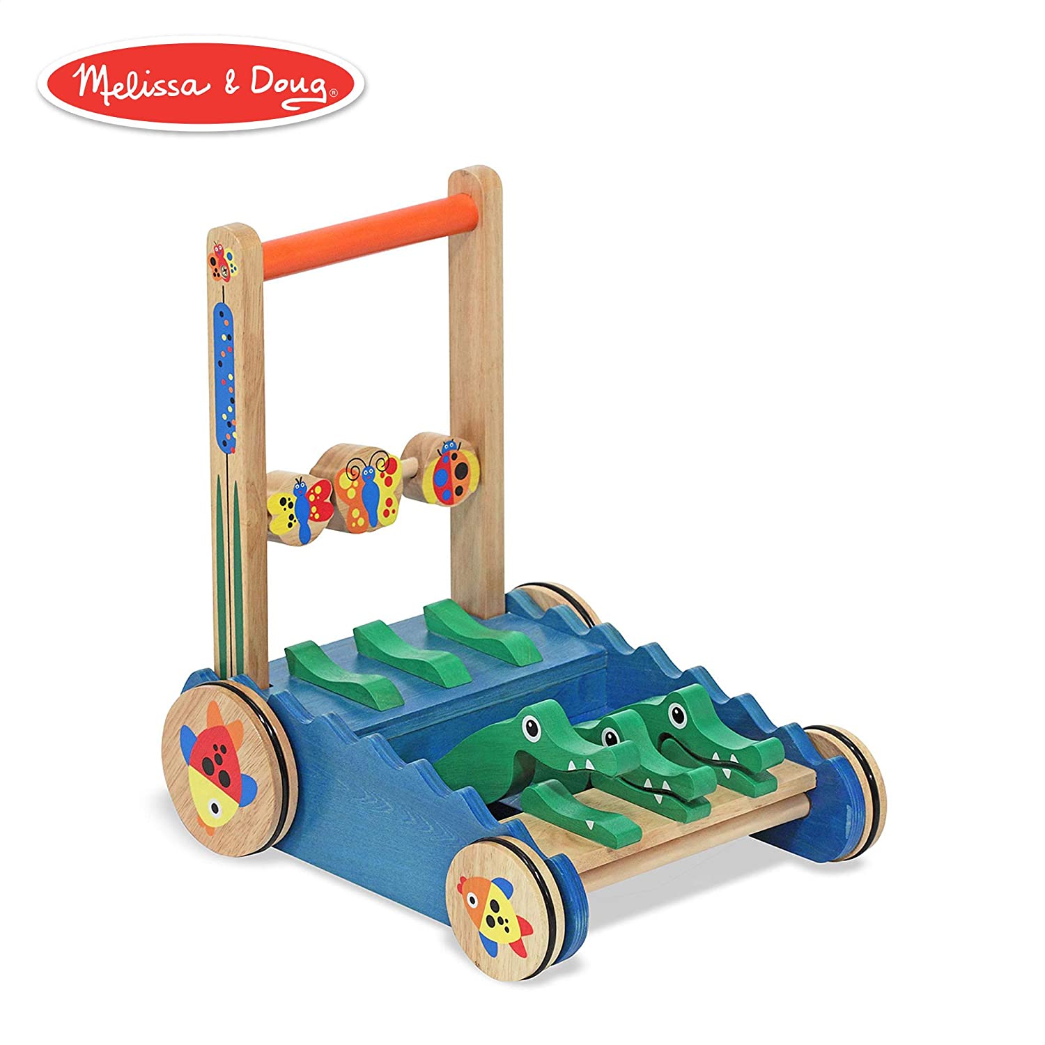 Melissa & Doug Chomp & Clack Alligator Push Toy, Wooden Activity Walker