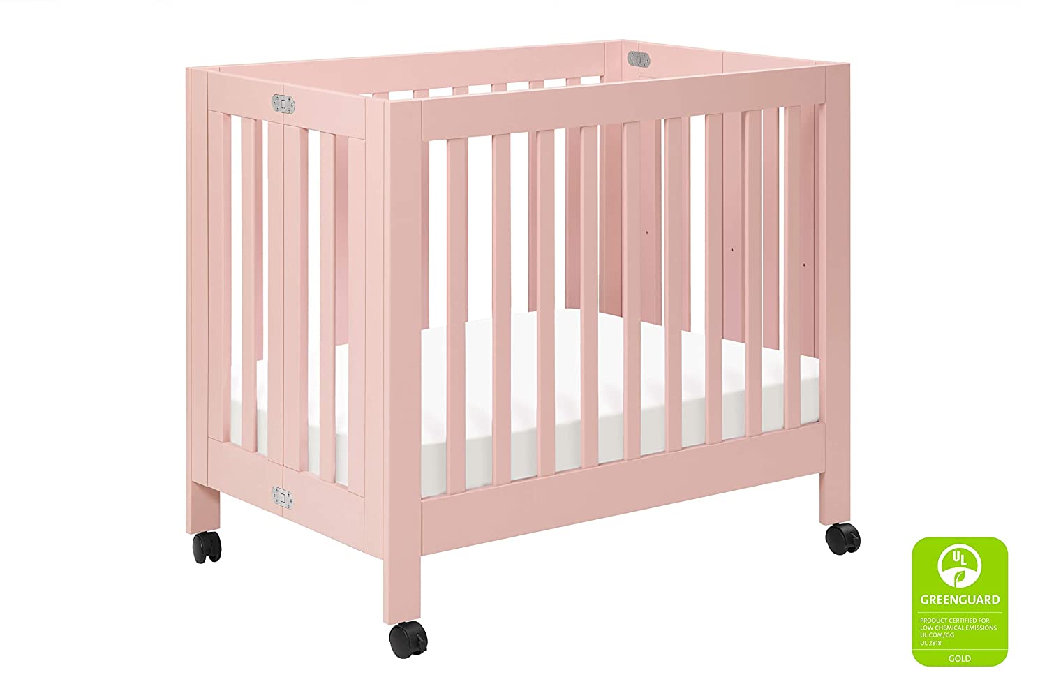 Babyletto Origami Mini Portable Crib with Wheels in Petal Pink