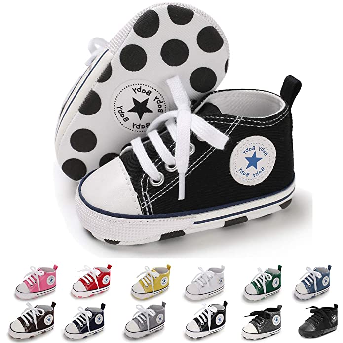 Sakuracan Baby Shoes Boys Girls Toddler High-Top Ankle Canvas Sneakers Soft Sole Newborn Infant First Walkers Crib Shoes
