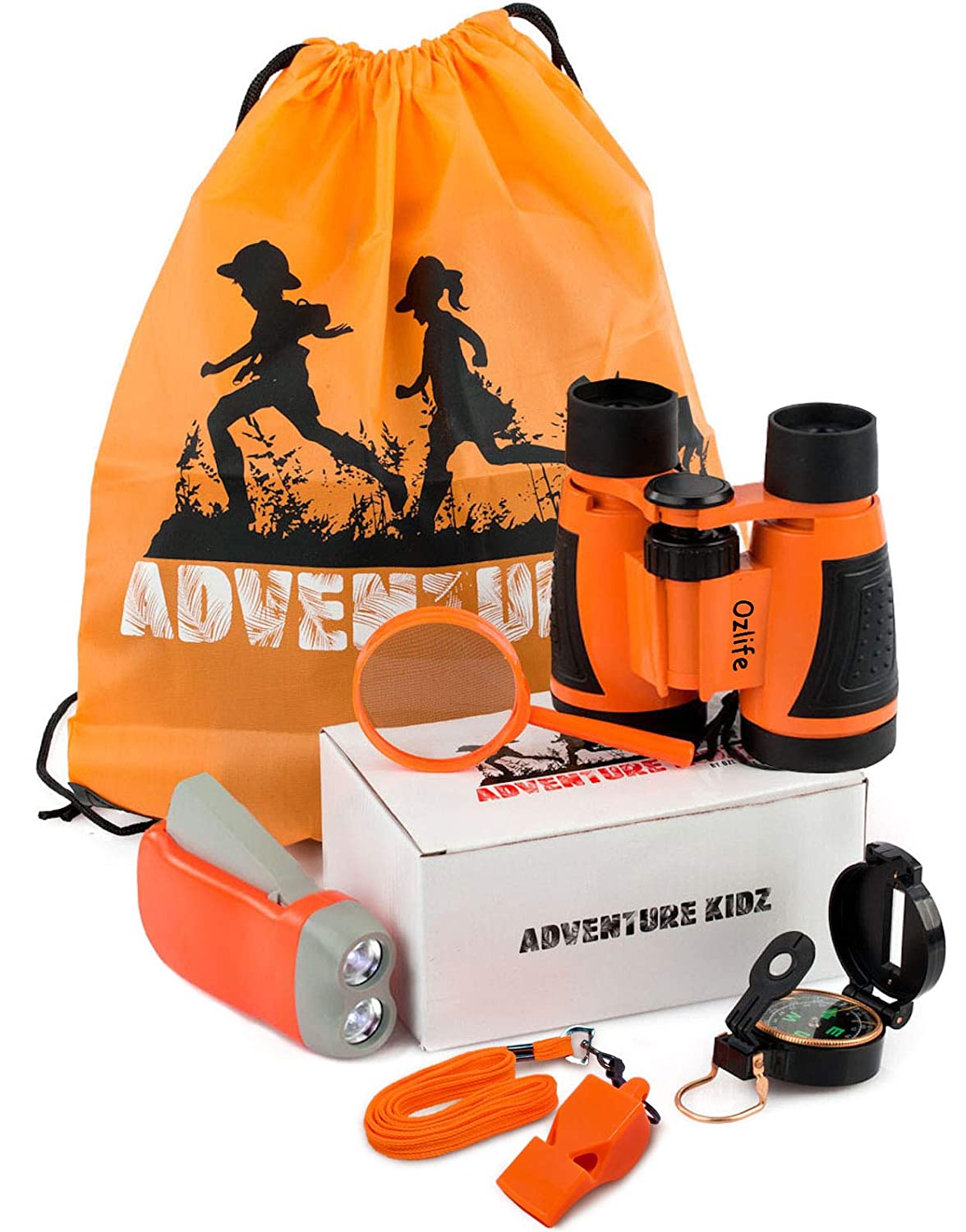 Adventure Kidz - Outdoor Exploration Kit, Children’s Toy Binoculars, Flashlight, Compass, Whistle, Magnifying Glass, Backpack