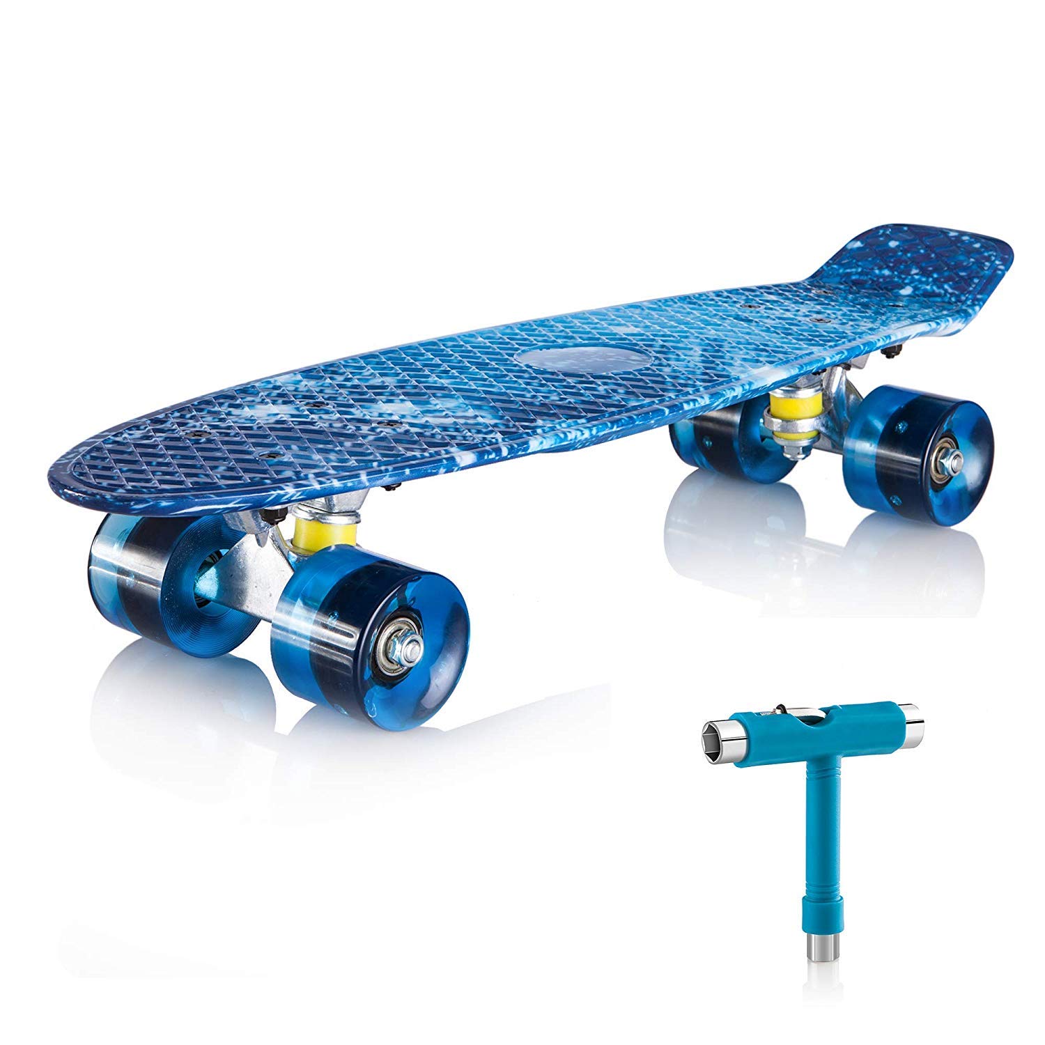 Newdora 22" Complete Skateboard Cruiser with Colorful LED Light Up Wheels for Kids, Boys, Girls, Youths, Beginners