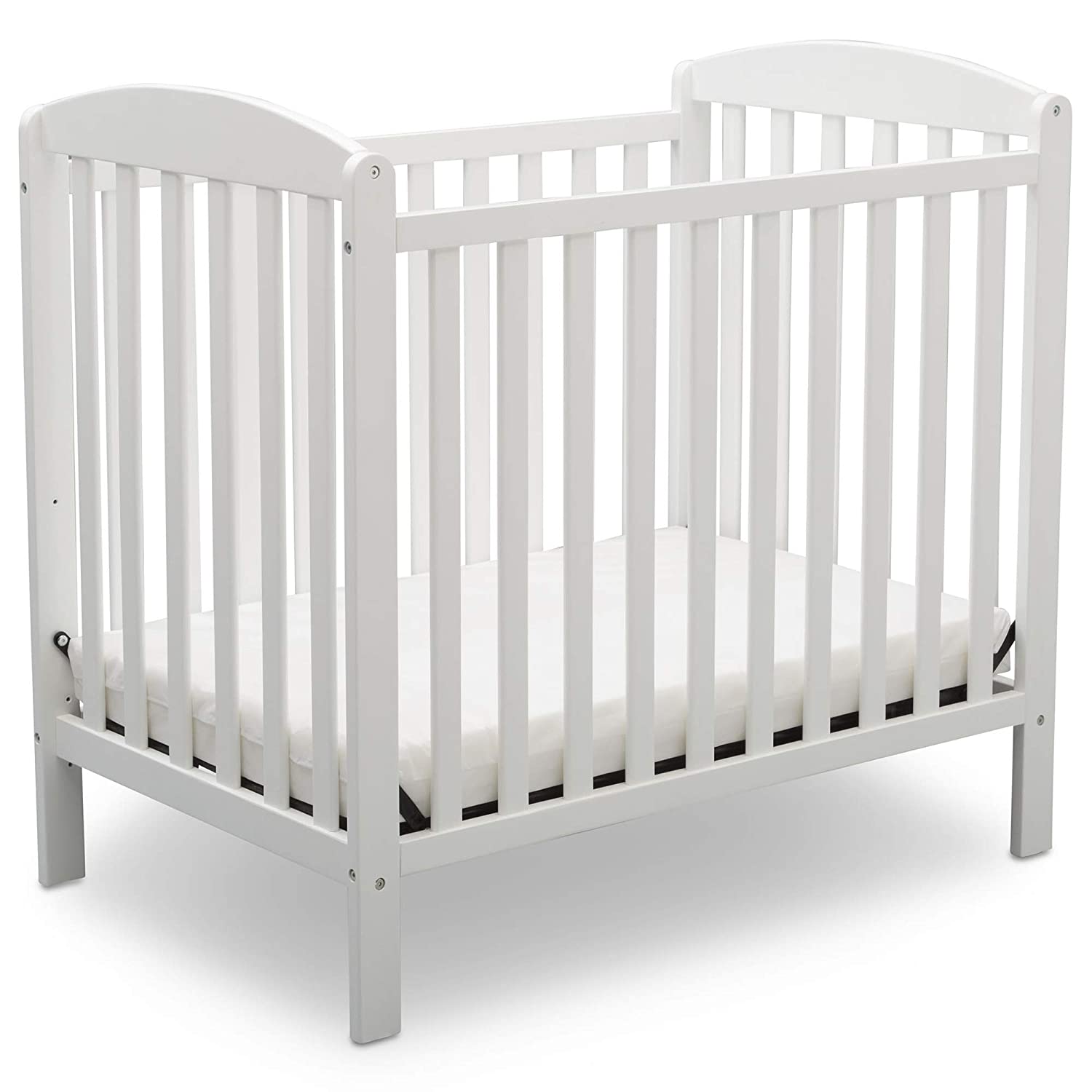 Delta Children Emery Mini Convertible Baby Crib with Mattress, Bianca White