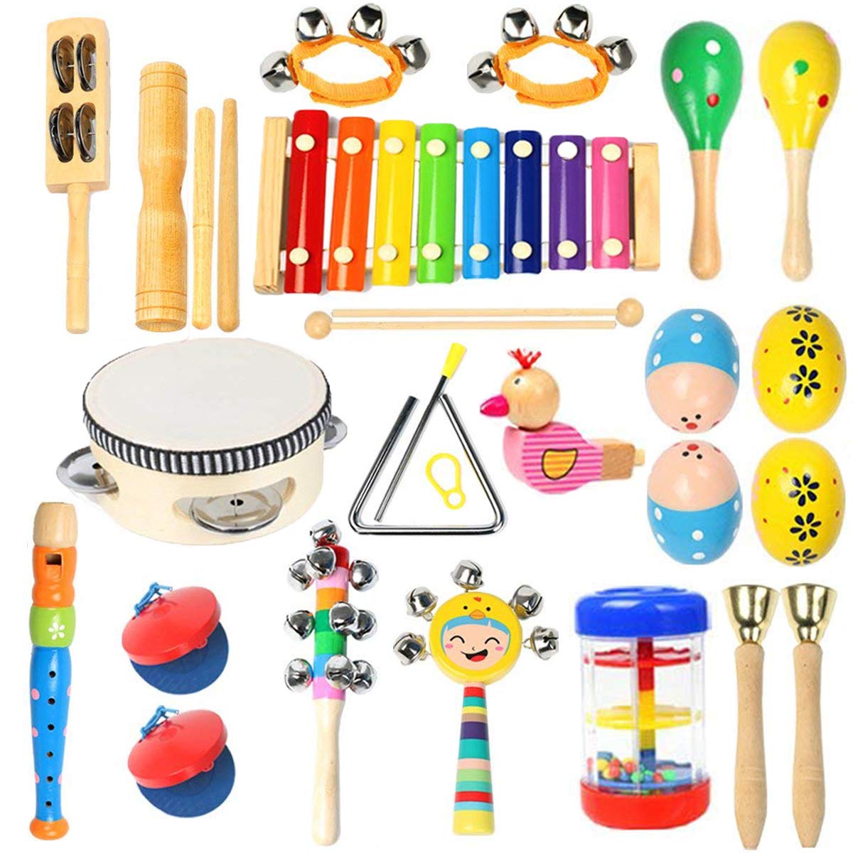 Toddler Musical Instruments- Ehome 15 Types 22pcs Wooden Percussion Instruments Toy