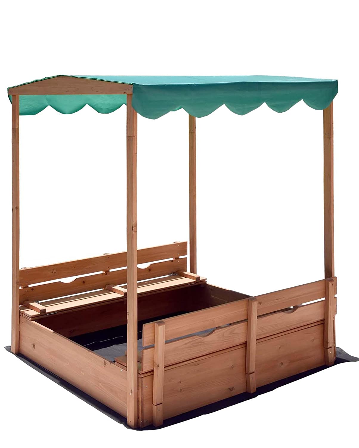 Naomi Home Kids Canopy Cedar Sandbox with Benches