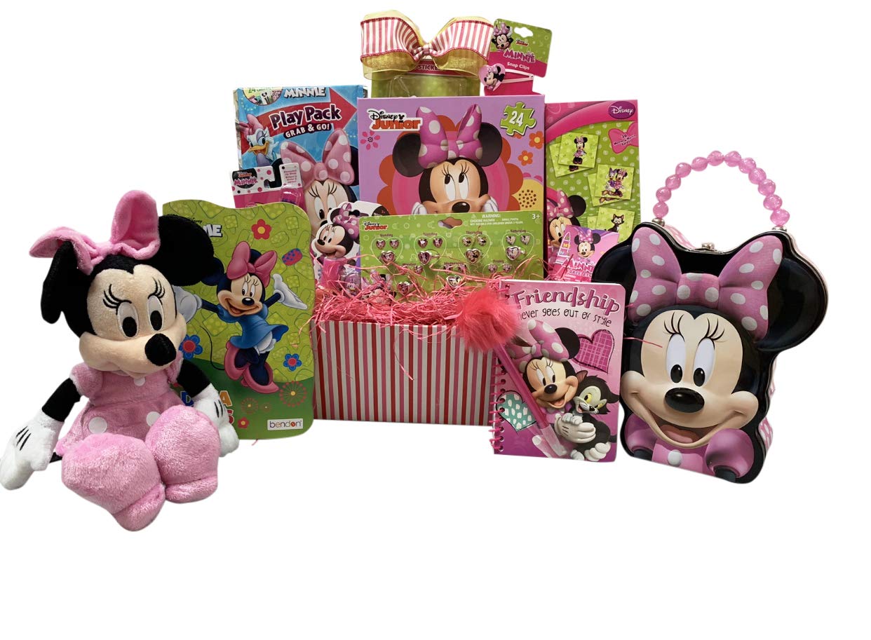 Gift Basket For Kids Minnie Mouse Themed 10 items in 1 Get Well, Birthday Basket with Novelties, Jewelry, Watch, Hair Accessories, Fun & Games