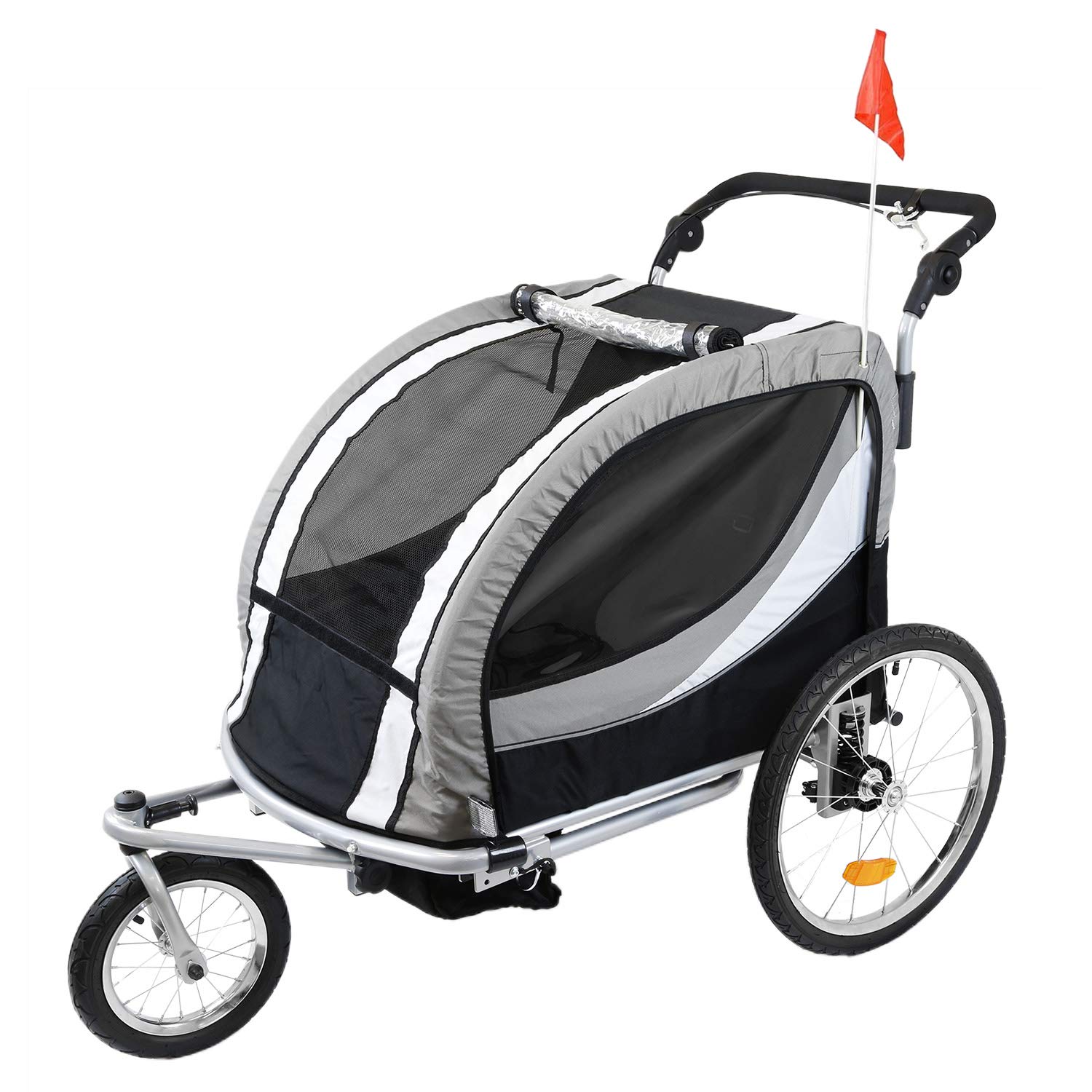 Clevr 3-in-1 Collapsible 2 Seat Double Bicycle Trailer Baby Bike Jogger/Stroller Jogging Running Kids Cart | Pivot Front Wheel
