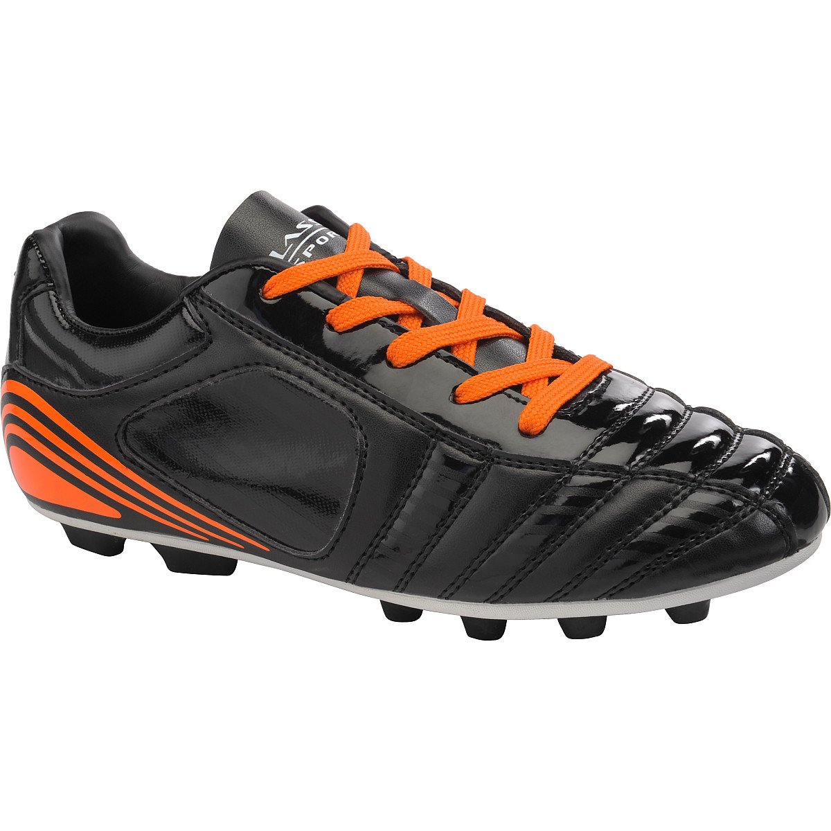  Click image to open expanded view Classic Sport Low Soccer Cleats, Black/Orange, Rubber Molded Dual Cleat Design, Padded Collar