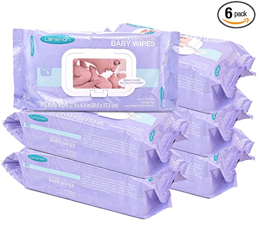 Lansinoh Baby Wipes with Lanolin, 480 Count (6 Packs of 80 Wipes), Soothing Wipes for Diaper Rashes, Hydrate and Protect Skin, Baby Essentials