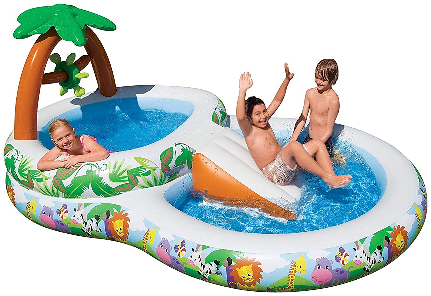 Kids Inflatable Pool. Small Kiddie Blow Up Above Ground Swimming Pool Is Great For Kids & Children To Have Outdoor Water Fun With Slide, Floats & Toys. This Dinoland Baby Swim Pool - Light & Portable.