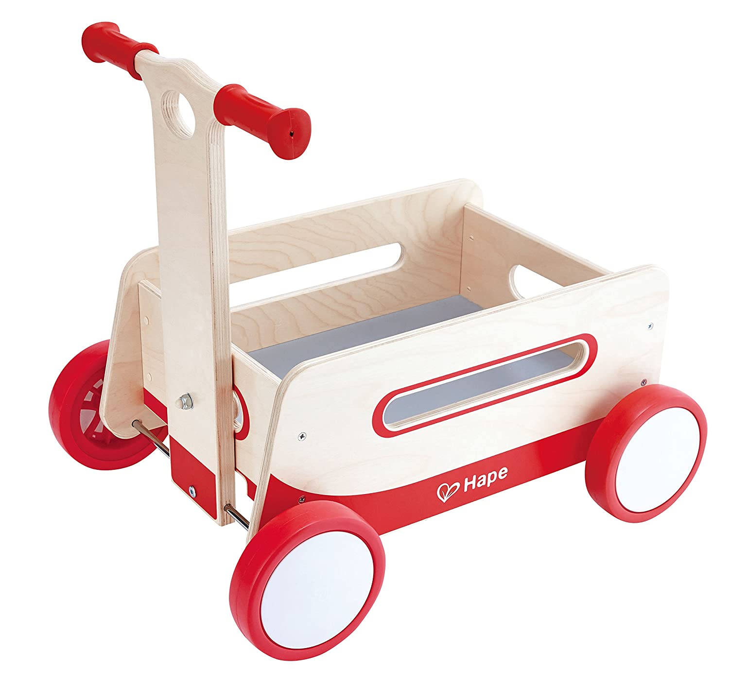 Hape Red Wonder Wagon Wooden Push and Pull Toddler Ride On
