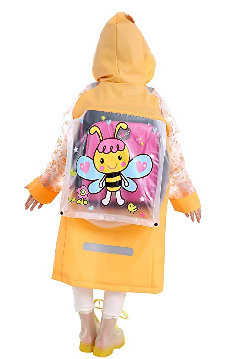 Aircee Kids Rain Coat for Kids Raincoat Girls Boys Reusable Rain Poncho Jacket Gear Schoolbag Position Packable Rainwear