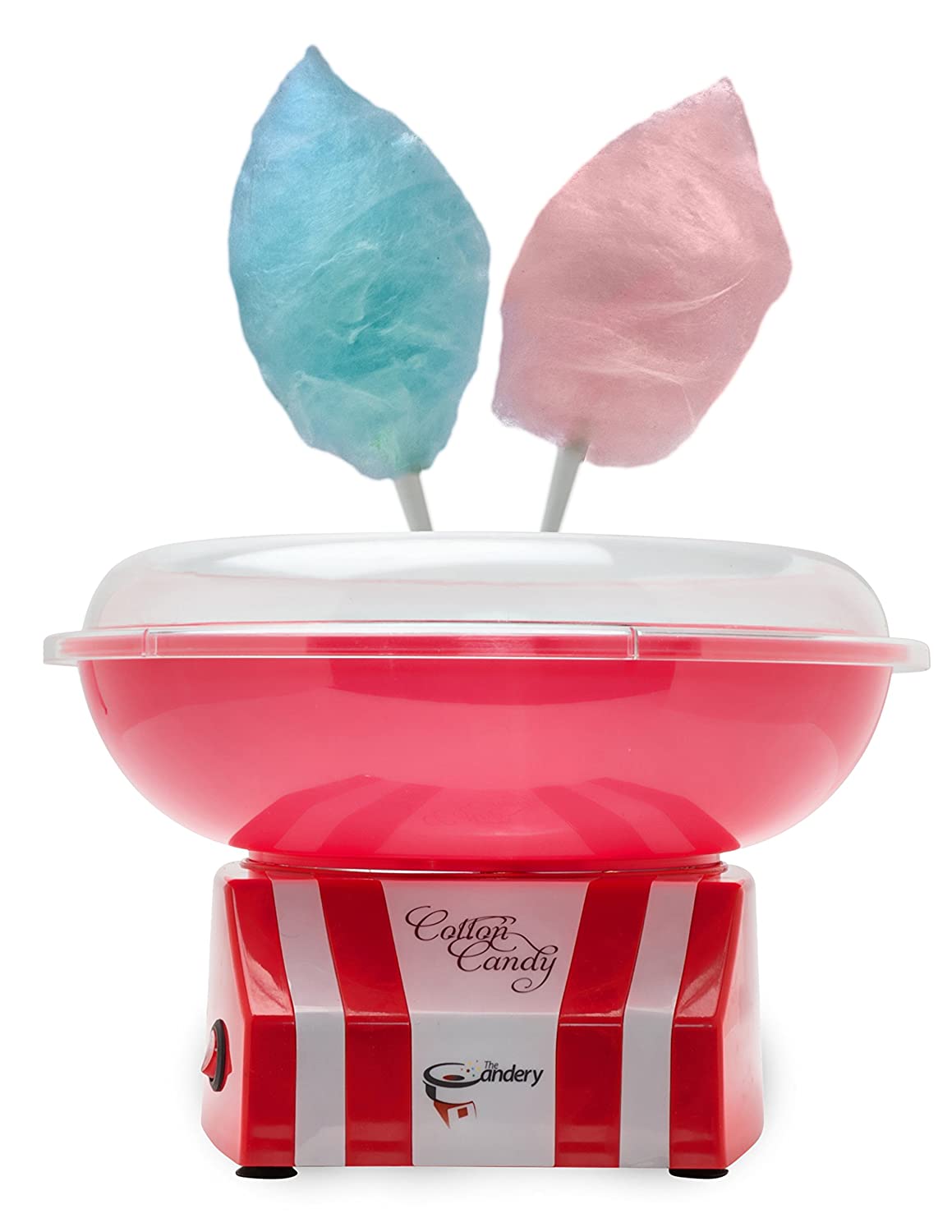 The Candery Cotton Candy Machine - Bright, Colorful Style- Makes Hard Candy, Sugar Free Candy, Sugar Floss, Homemade Sweets for Birthday Parties - Includes 10 Candy Cones & Scooper