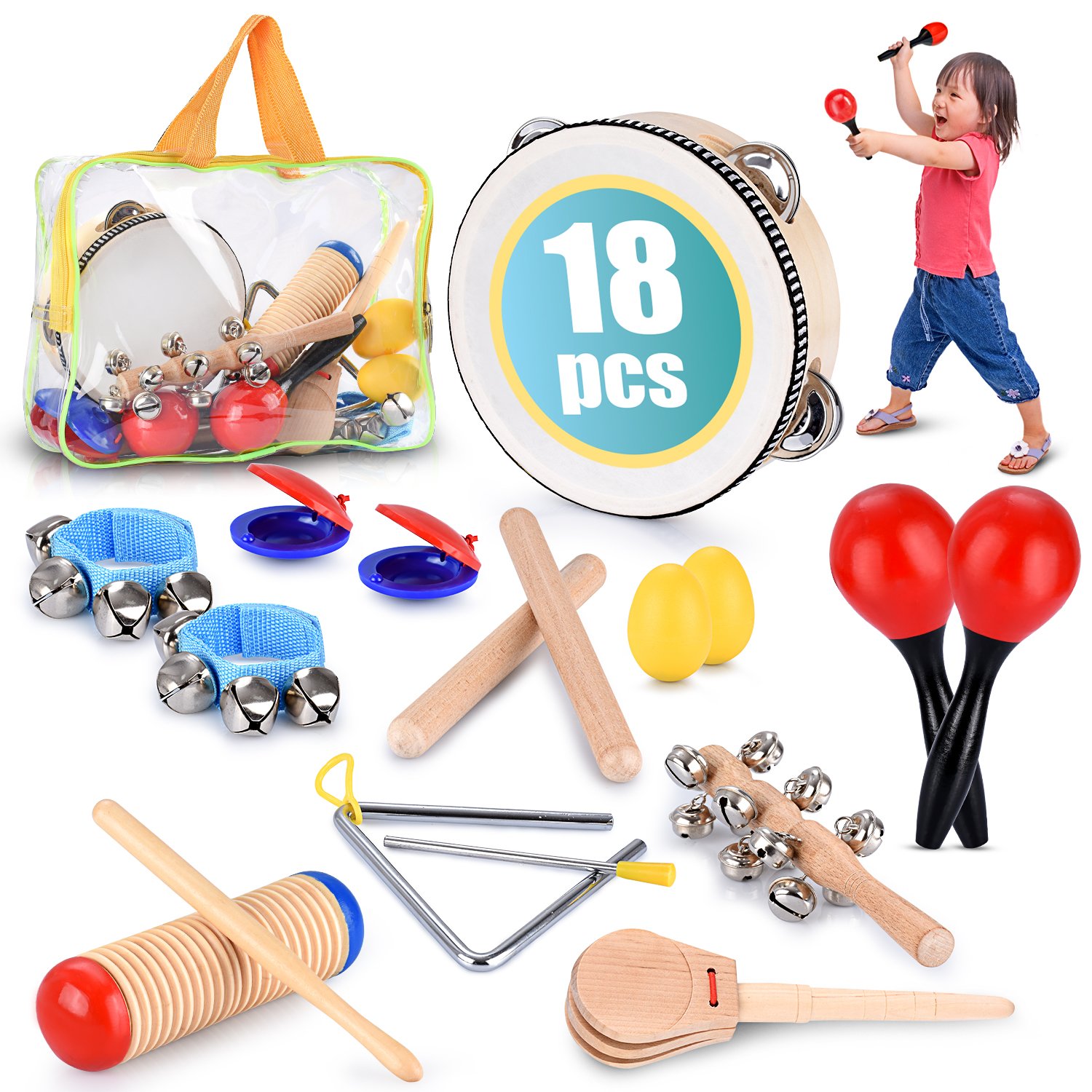 Toddler Educational & Musical Percussion for Kids & Children Instruments Set 18 Pcs