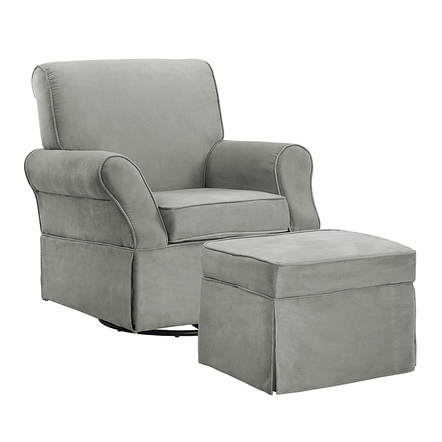 Baby Relax The Kelcie Nursery Swivel Glider Chair and Ottoman Set, Grey Gray