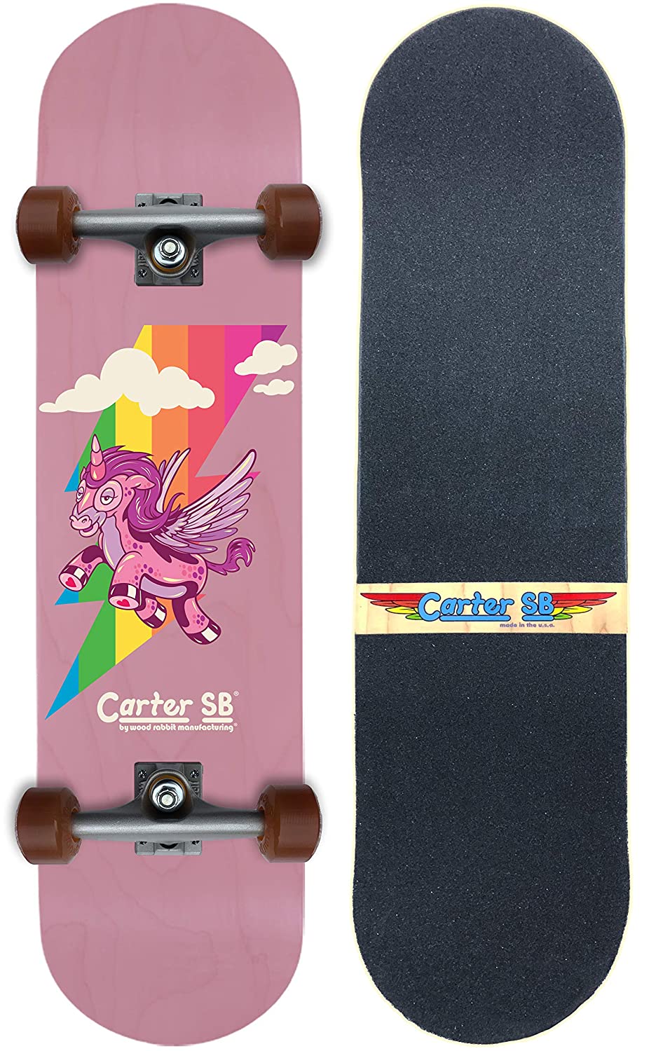 Carter SB Beginner Girls Unicorn Pink Skateboard | Kids Skateboard Materials and Design for Optimal Performance | Handmade in The USA | Great for Children and Smaller Riders