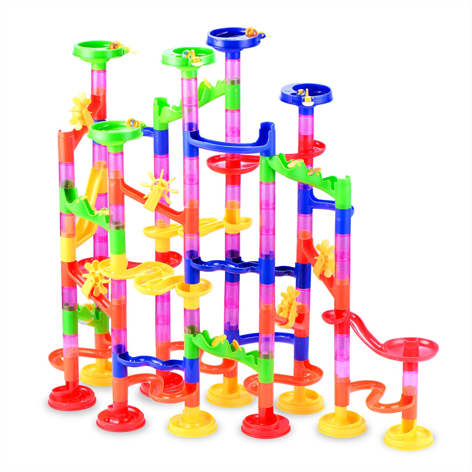 Gifts2U Marble Run Toy, 130Pcs Educational Construction Maze Block Toy Set with Glass Marbles for Kids and Parent-Child Game