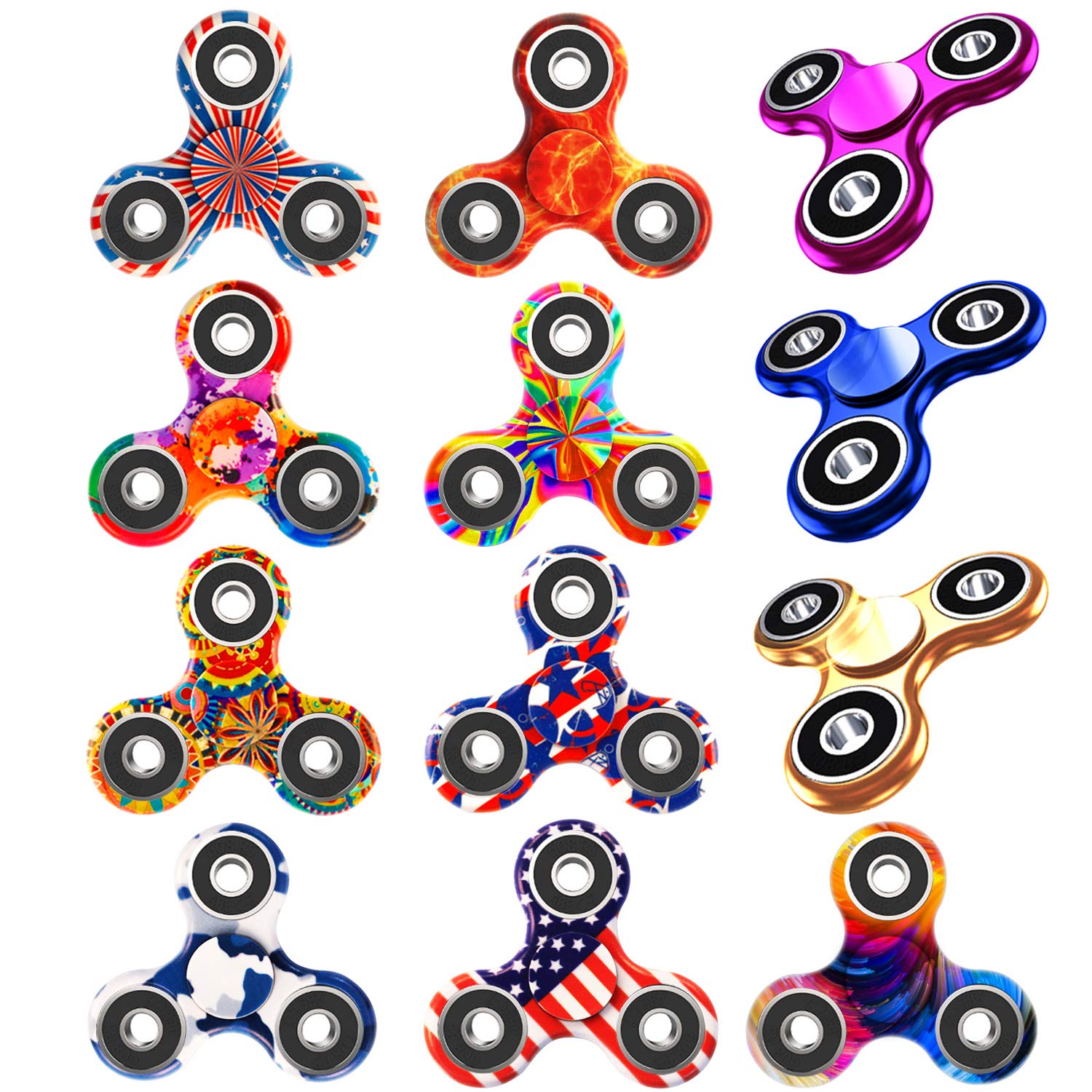 Owen Kyne 12 Pack Fidget Spinner, EDC Hand Tri-Spinner Fidget Stress Relief Toys for Adults and Kids, All-in-one Design 2-3 Min Spins,Relieves Your ADD ADHD Autism