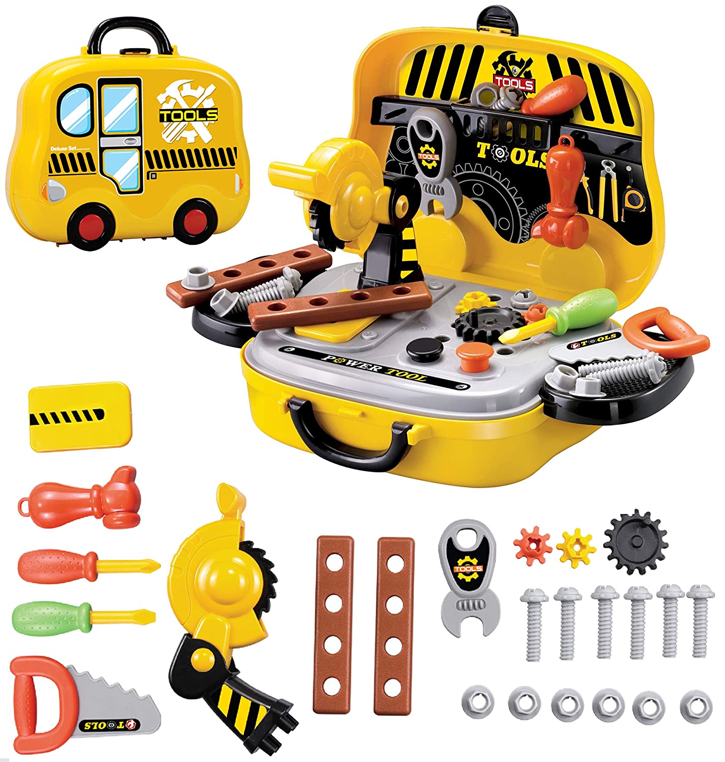 Toy Chef Pretend Tool Set Screwdrivers, Hammer, Wrench, Screws & More Tools for Boys & Girls | Portable Play Kit for Preschoolers