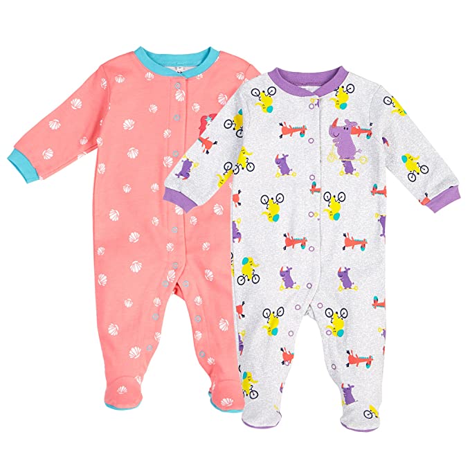 Pekkle Baby 2-Pack Footed Pajamas, Snap, Sleep & Play Onesie Unisex Sleepers (3m - 6m - 9m)