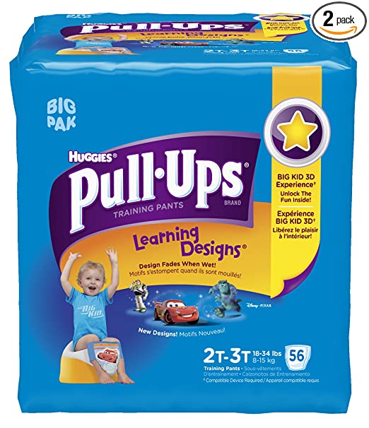 Huggies Pull-Ups Training Pants Learning Designs, 2T - 3T, Boy, 56 Count (Pack of 2)