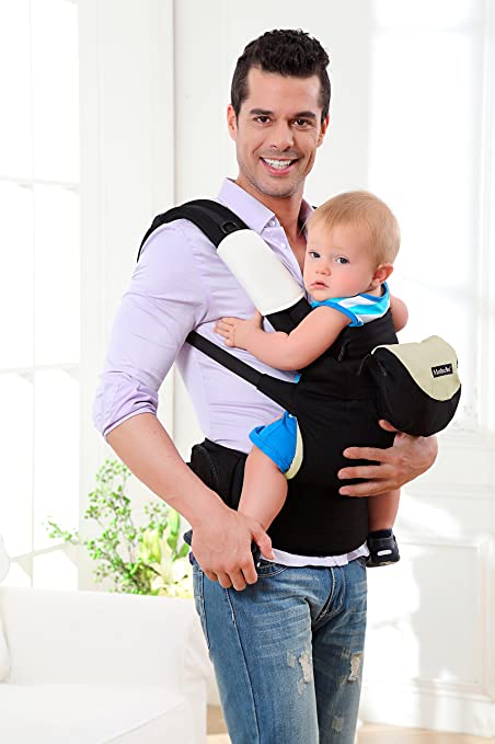 Mother Nest Ergonomic Baby Carrier 360 All Carrying Positions for Dad and Mom, Black & Beige