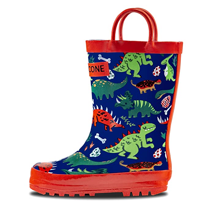 LONECONE Rain Boots with Easy-On Handles in Fun Patterns & Solid Colors for Toddlers and Kids