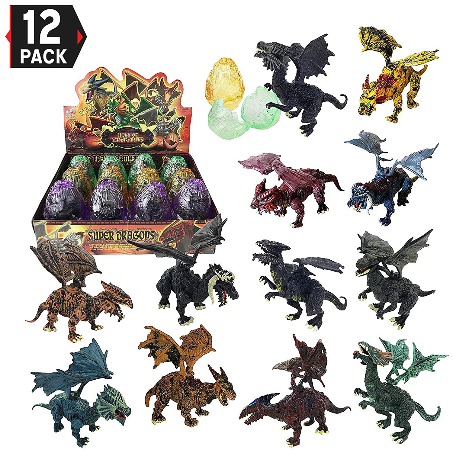 Liberty Imports 12 Pack Deluxe 3D Action Figures Realistic Figurine Puzzles in Jurassic Hatching Eggs