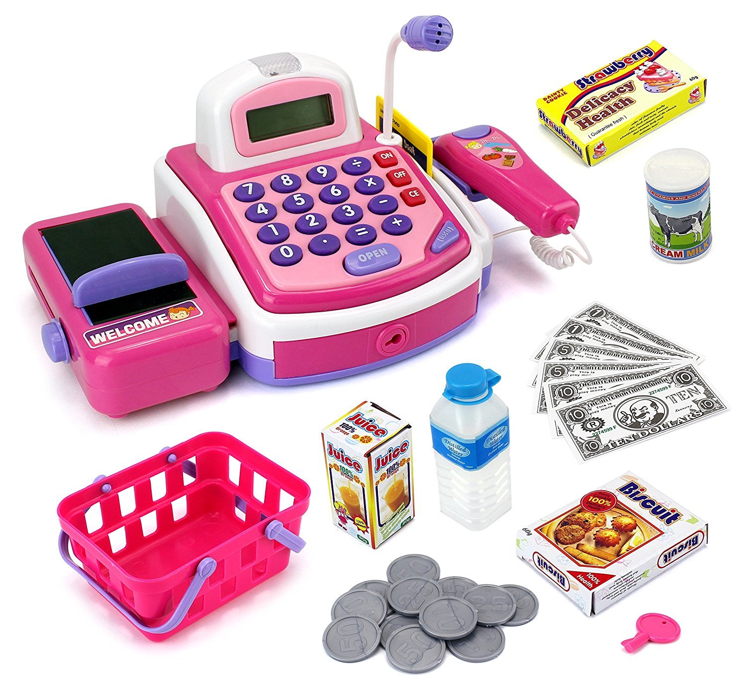 Pretend Play Electronic Cash Register Toy Realistic Actions and Sounds