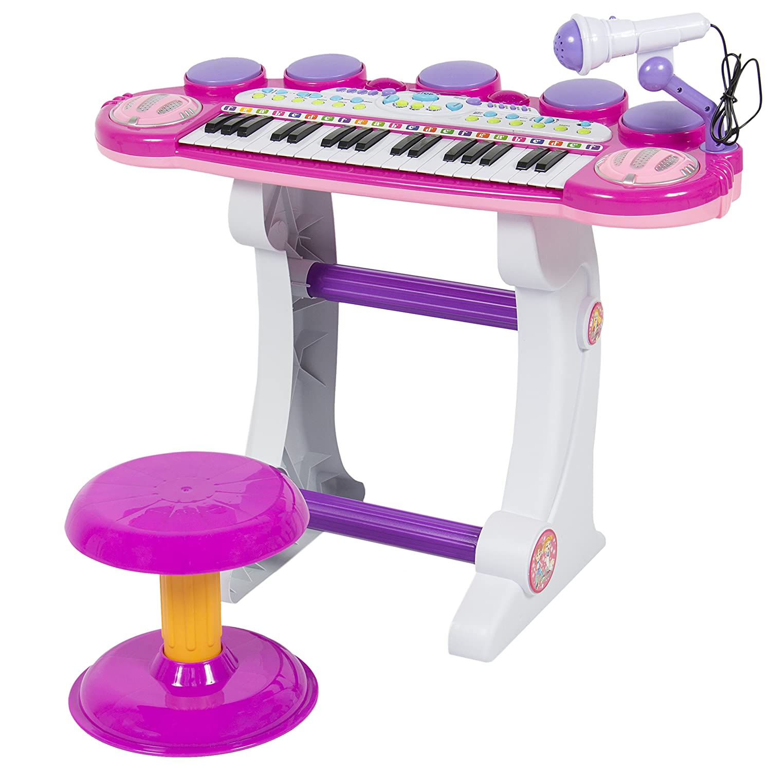 Best Choice Products 37-Key Kids Electronic Musical Instrument Piano Toy Keyboard w/ Record and Playback, Microphone, Synthesizer, Stool - Pink
