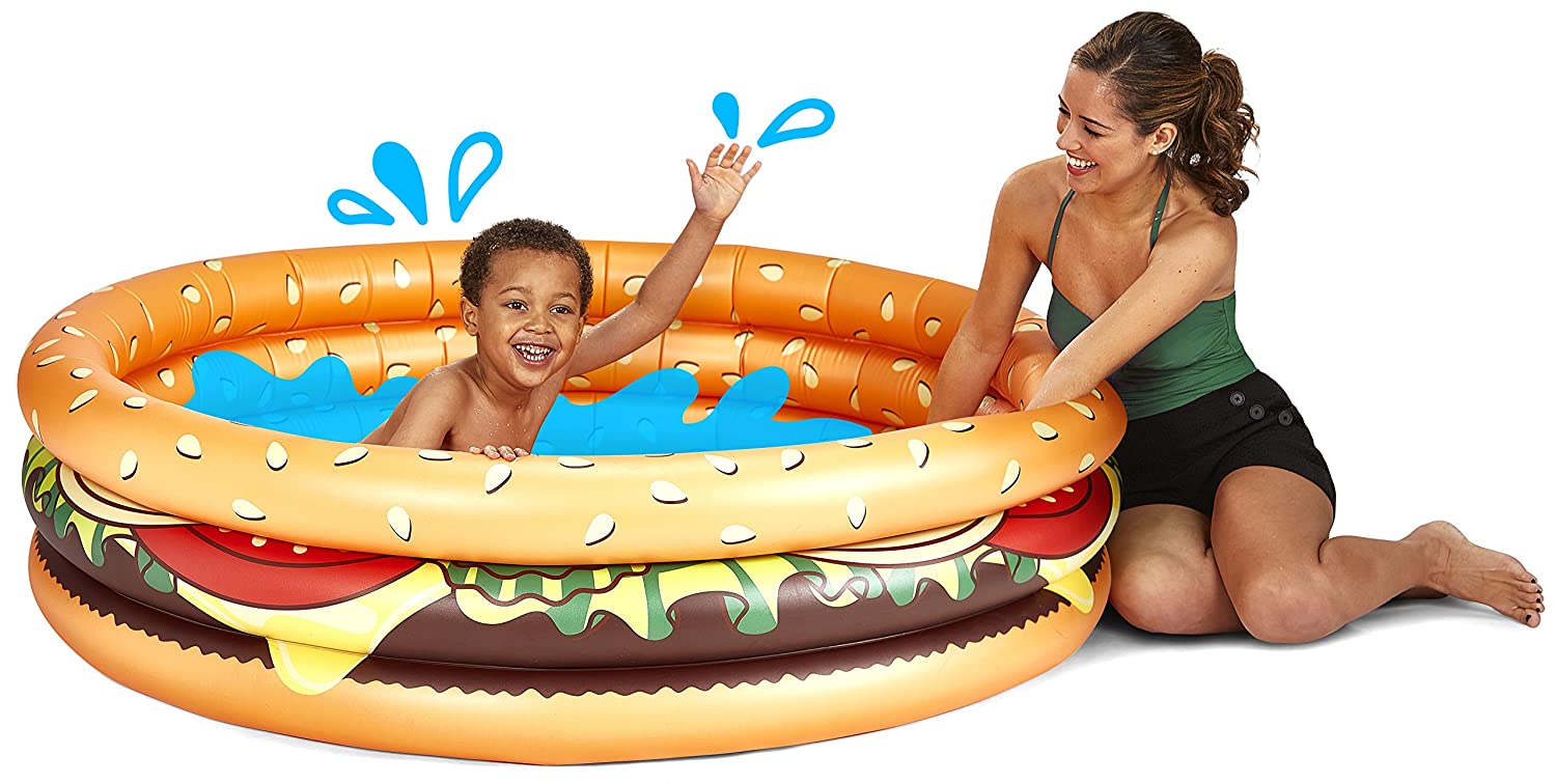 BigMouth Inc Inflatable Hamburger Kiddie Pool, Durable Plastic Baby Pool, Summer Fun Swim Pool for Kids