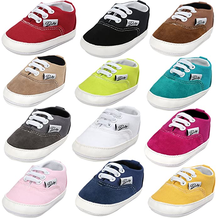 BENHERO Baby Boys Girls Canvas Toddler Sneaker Anti-Slip First Walkers Candy Shoes 0-24 Months 12 Colors