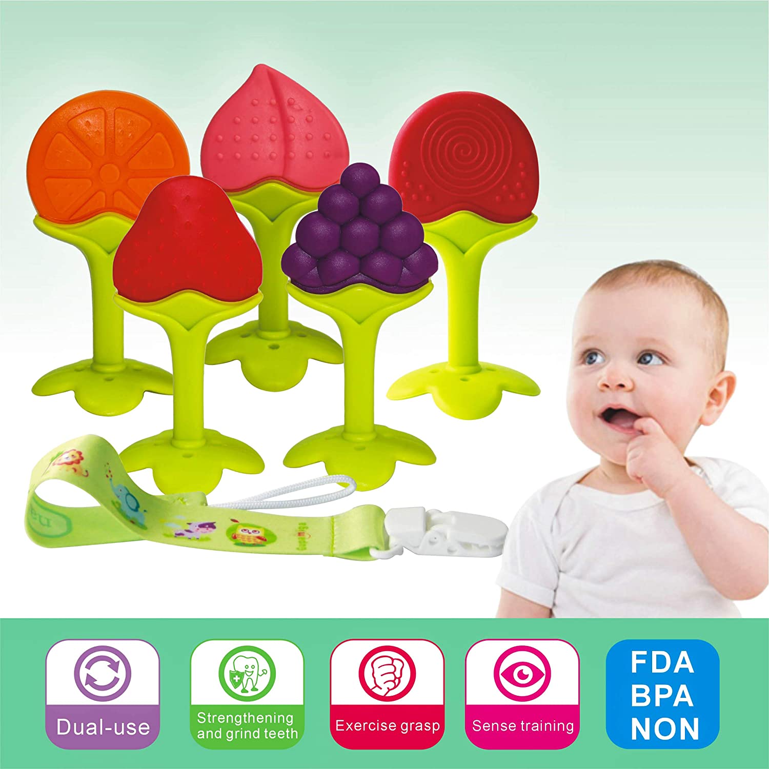 Baby Teething Toys BPA Free Soft Silicone Baby Fruit Teethers Toys