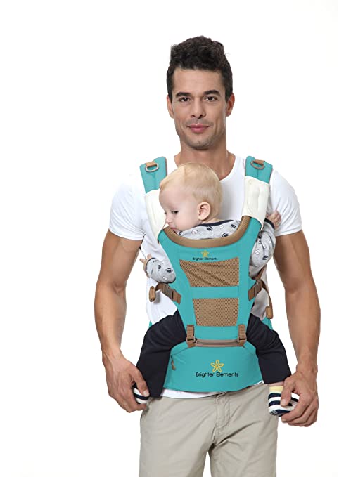Brighter Elements Ergonomic Baby Carrier with Hip Seat - 5 Positions to Carry Your Newborn, Infant, or Toddler - Safe and Comfortable for Child and Moms, Dads - Great Baby Shower Gift