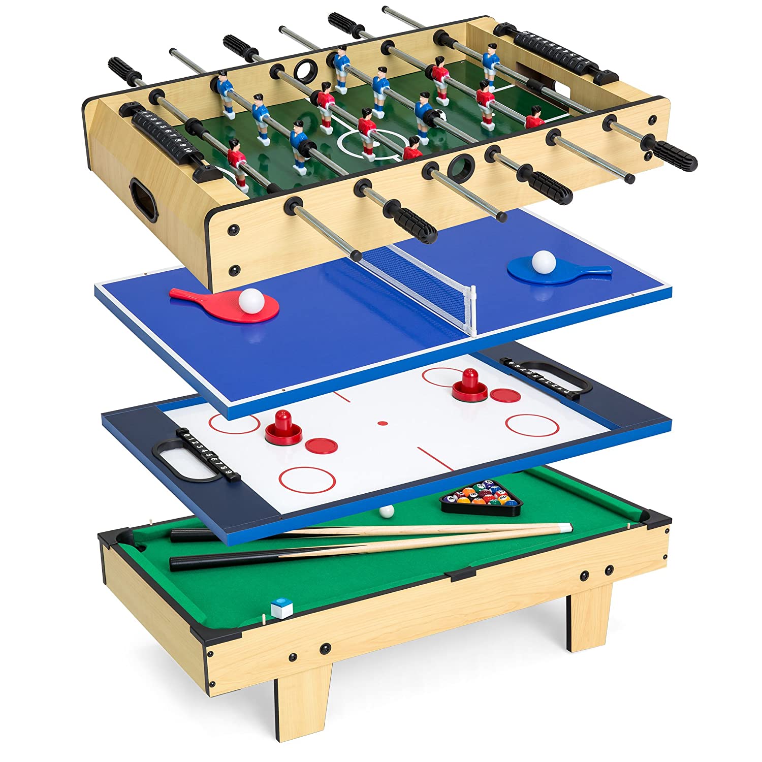 Best Choice Products 4-in-1 Game Table with Pool Billiards, Air Hockey, Foosball and Table Tennis