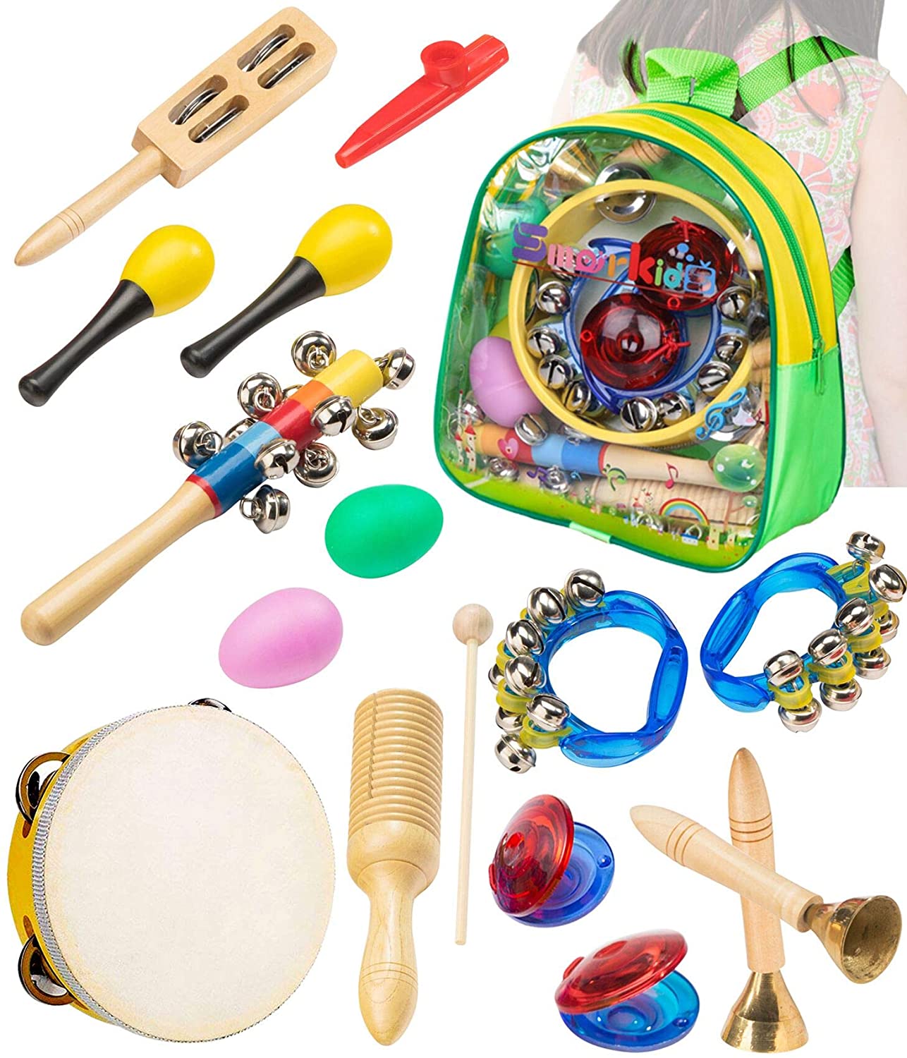 Smarkids Musical Instruments Toddler Toys - Professional Preschool Music Education Toys Percussion Instruments Set Music Early Learning Toys for Boys and Girls with Storage Backpack