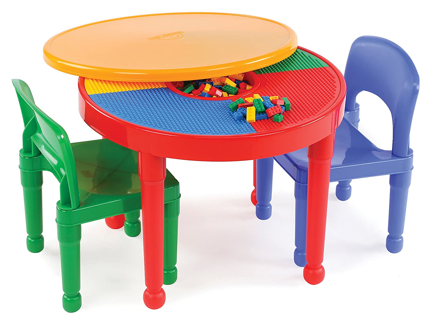 Tot Tutors Kids 2-in-1 Plastic Building Blocks-Compatible Activity Table and 2 Chairs Set