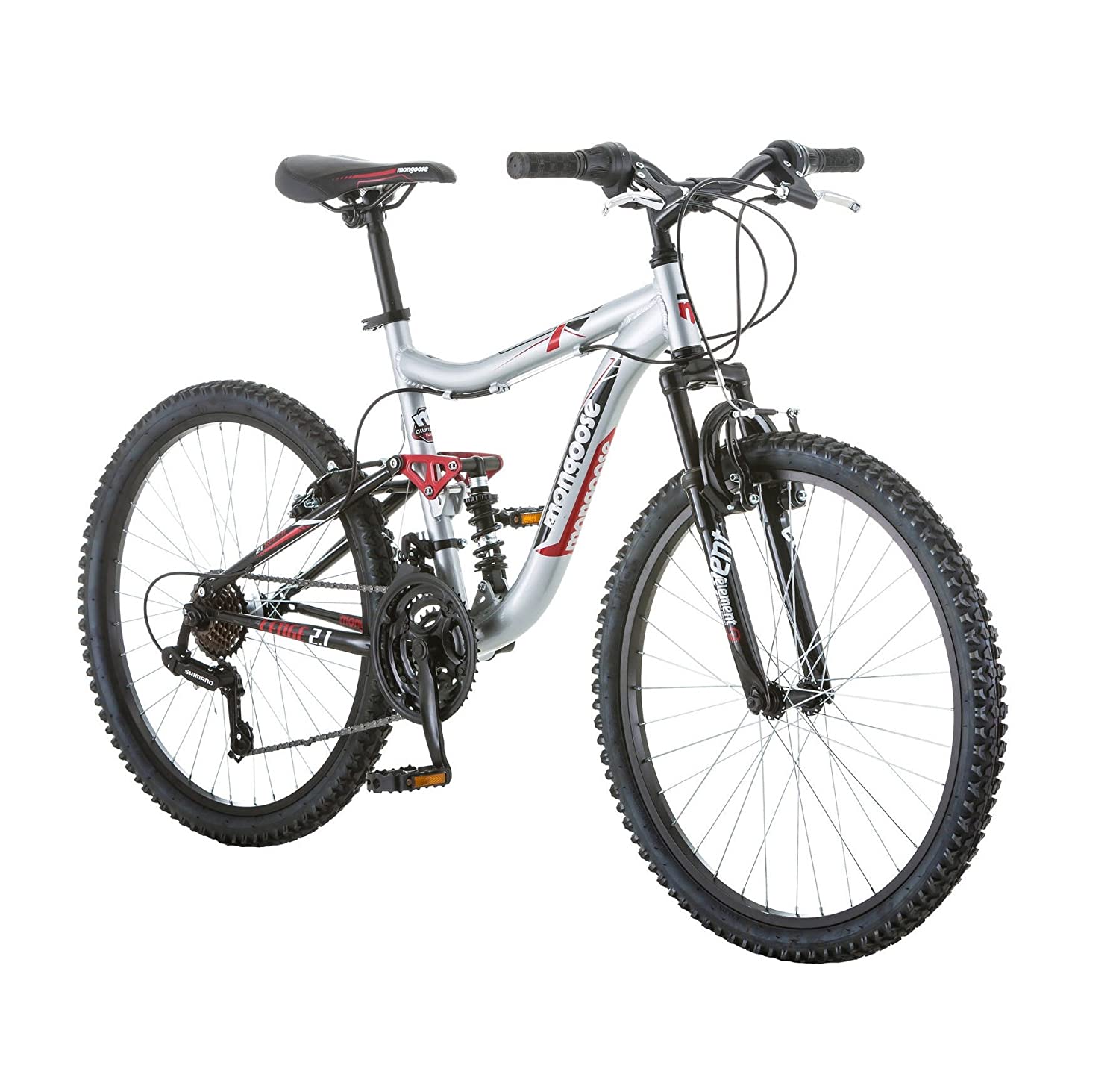 24" Mongoose Ledge 2.1 Boys' Mountain Bike, Silver/Red