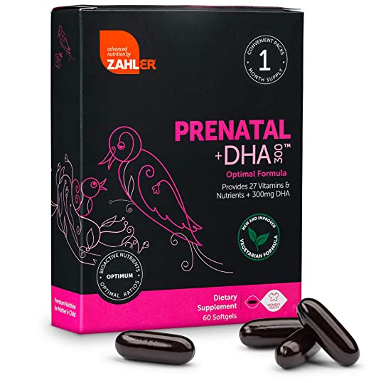 Zahler Prenatal DHA, Premium Prenatal Vitamins for Mother and Child, New and Improved Vegetarian Prenatal with DHA! Certified Kosher, 60 Count