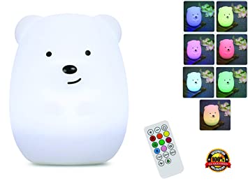 Night Light for Kids with Wireless Remote - Portable Multicolor LED Animal Silicone Nursery Light - 8 Colors & Breathing Mode Timing for a Tranquil and Relaxing Sleep for Children & Babies