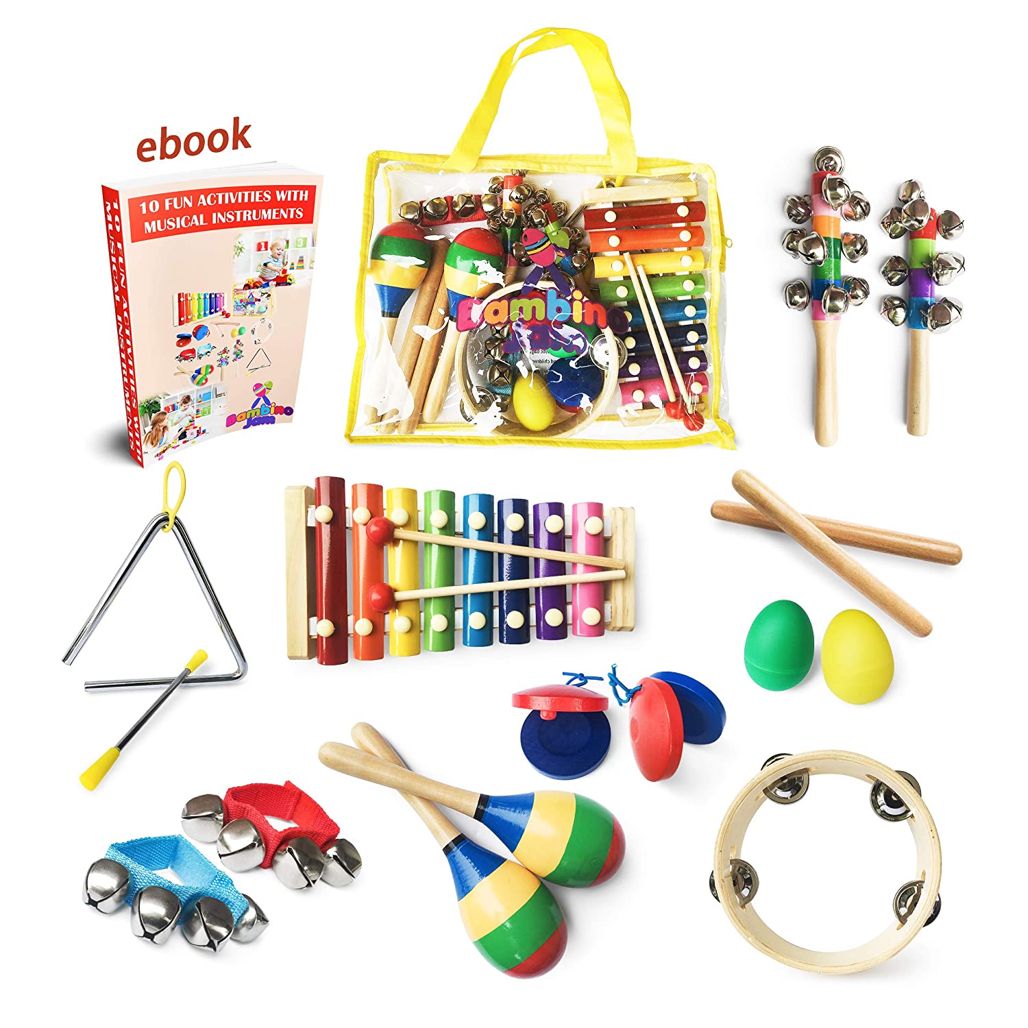 Musical Instruments Set for Toddler & Preschooler 15 Pcs Wooden Montessori Educational Learning Toys for Young Children