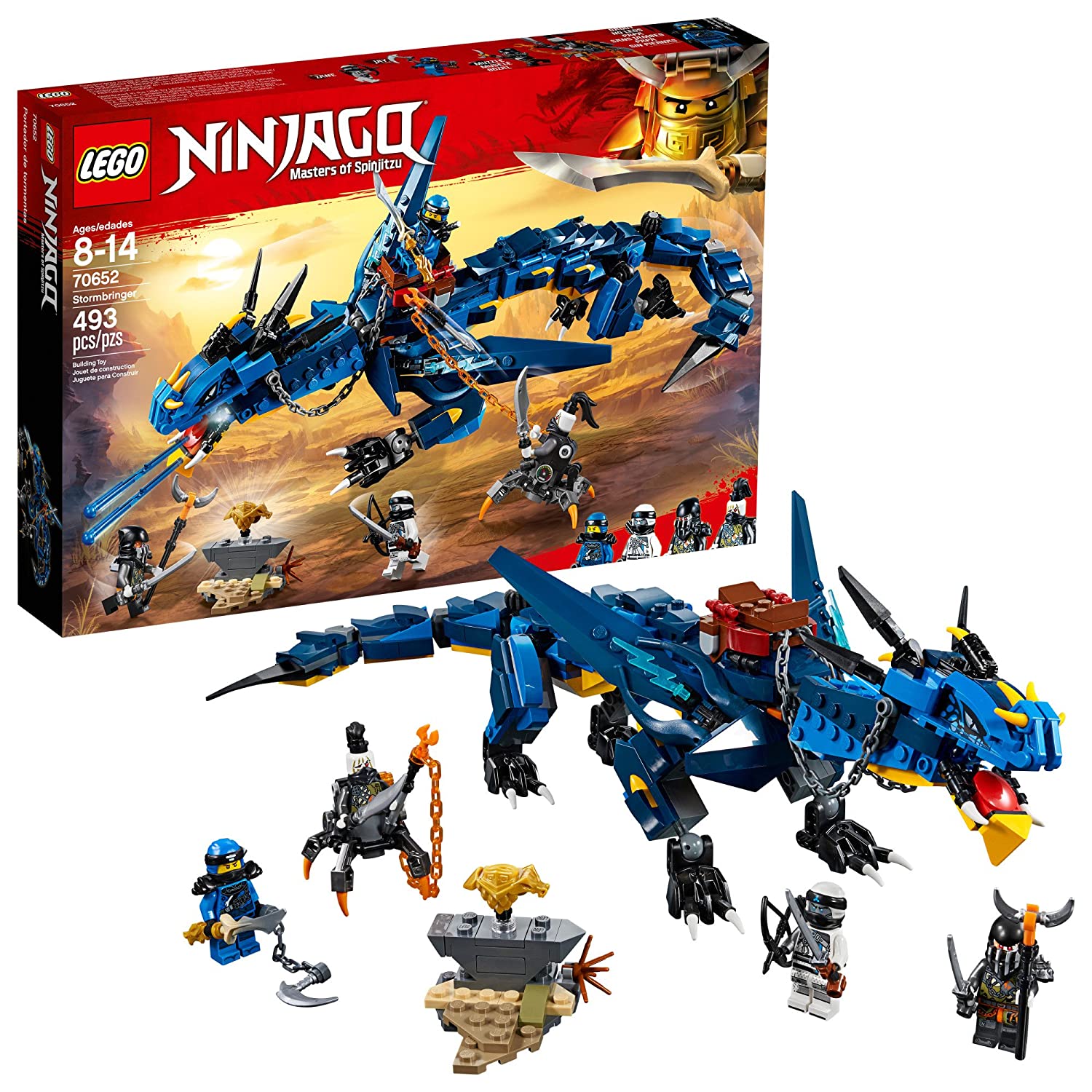 LEGO NINJAGO Masters of Spinjitzu: Stormbringer 70652 Ninja Toy Building Kit with Blue Dragon Model for Kids, Best Playset Gift for Boys (493 Piece)