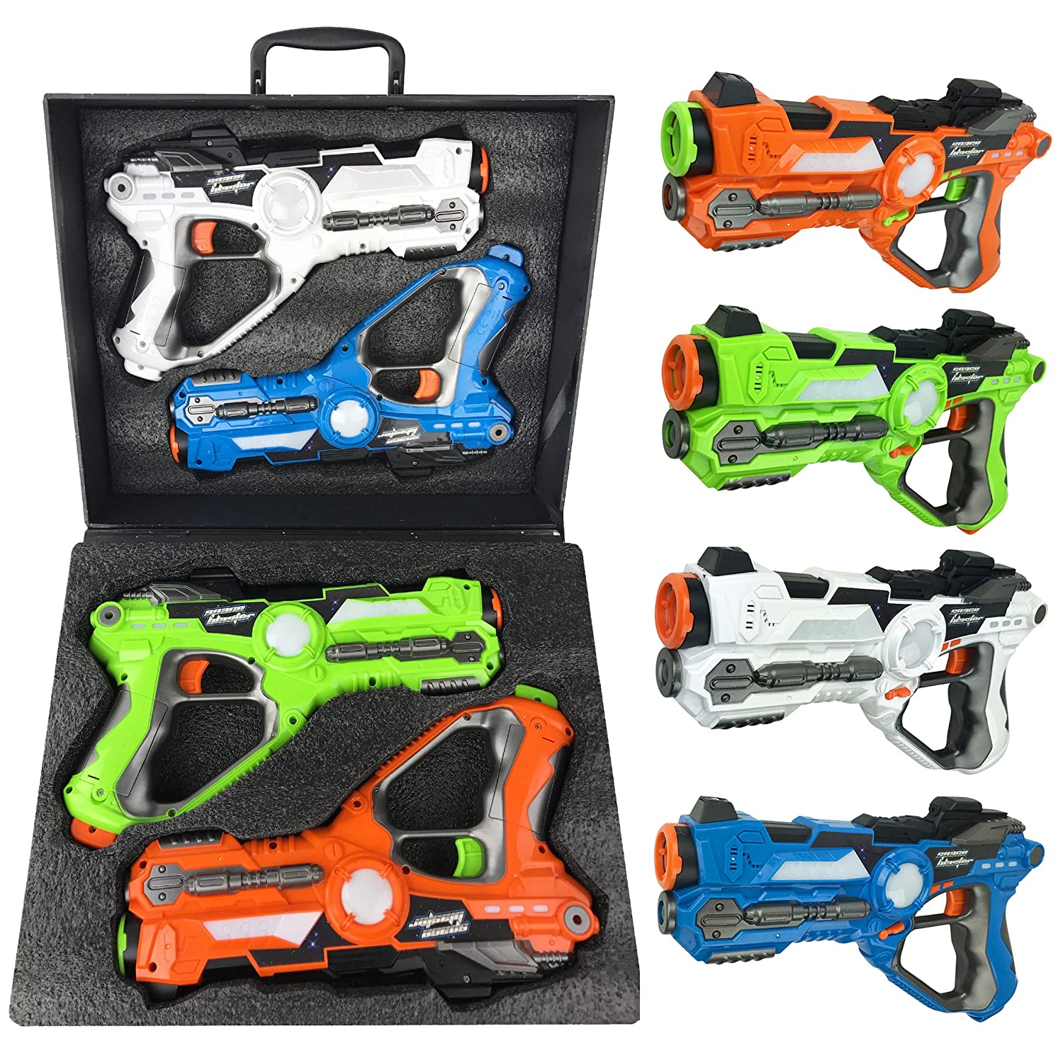 Liberty Imports Infrared Laser Tag 4 Players Game Set for Kids - Indoor Outdoor Multiplayer Toy Guns Battle Blasters Mega Pack with Carrying Case