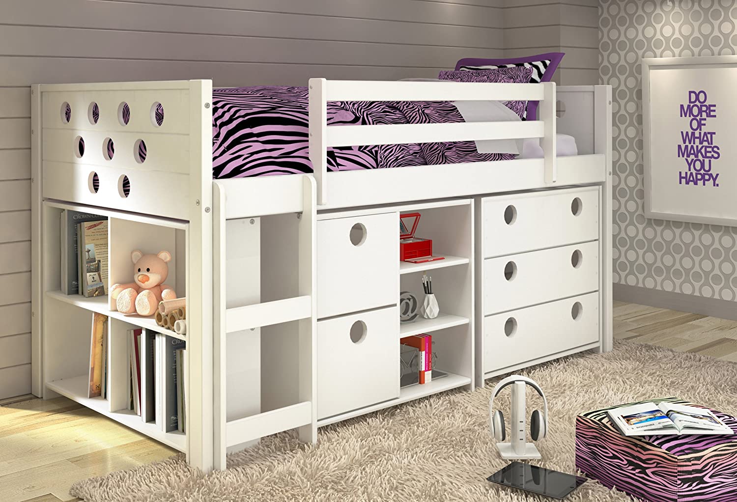 DONCO KIDS Twin Circles Modular Low Loft Bed in White