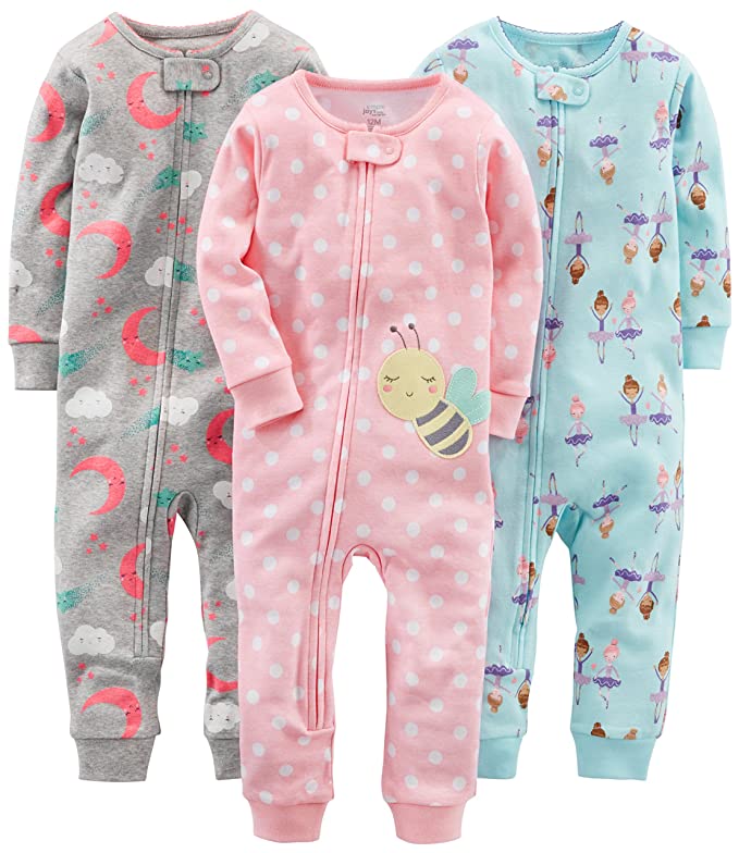 Simple Joys by Carter's Baby and Toddler Girls' 3-Pack Snug Fit Footless Cotton Pajamas