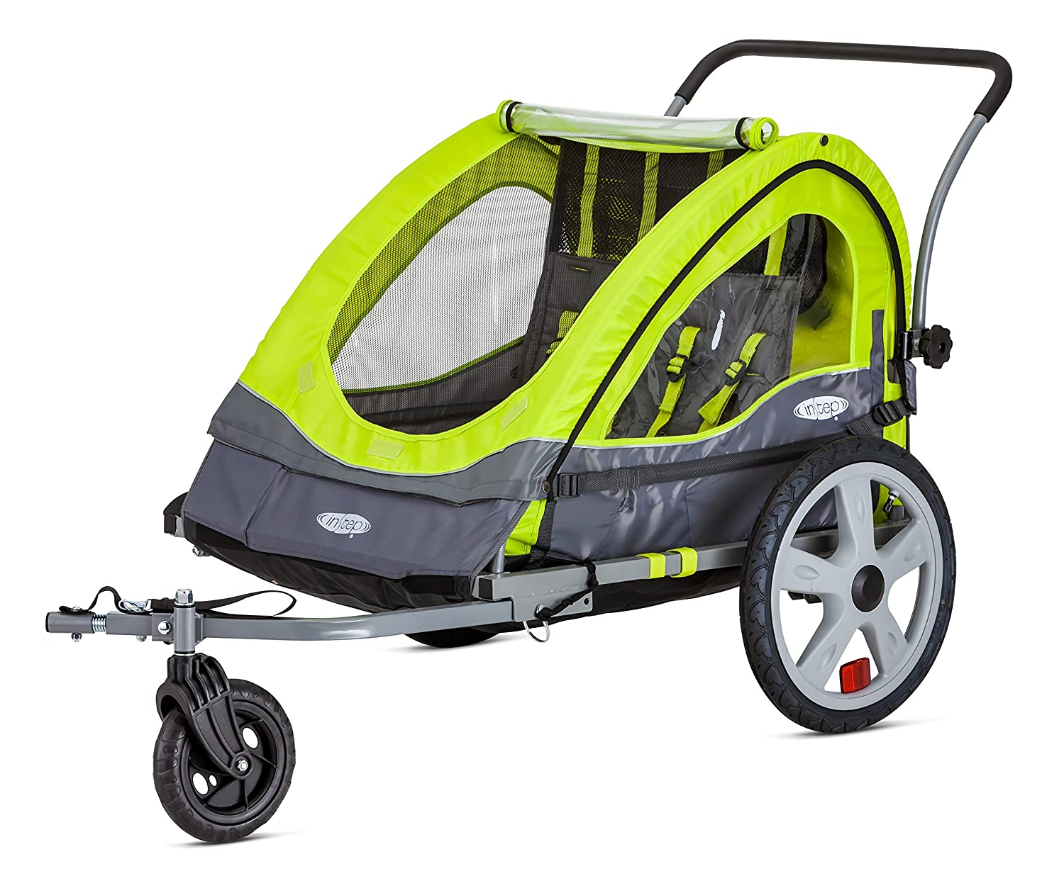 Instep Quick-N-EZ Double Seat Foldable Tow Behind Bike Trailers, Converts to Stroller/Jogger, Featuring 2-in-1 Canopy and 16-Inch Wheels, for Kids and Children, Multiple Colors Available