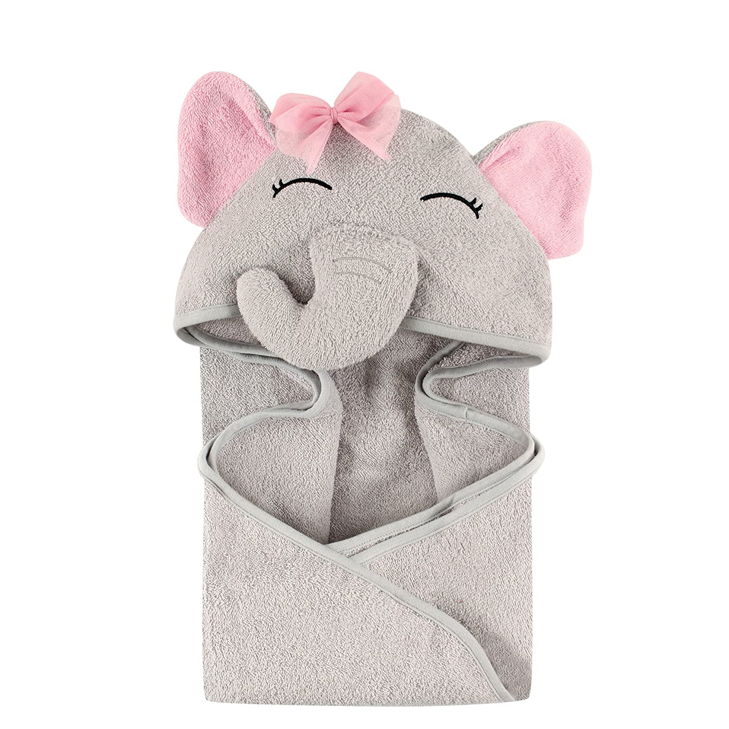 Hudson Baby Unisex Baby Animal Face Hooded Towel, Pretty Elephant