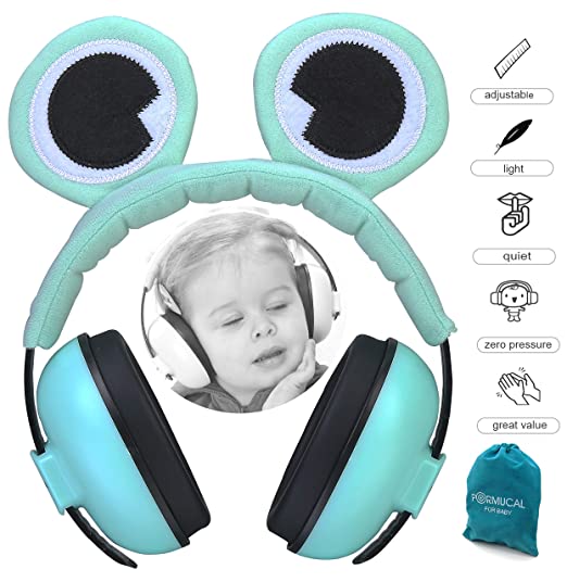 PORMUCAL Baby Ear Protection for Babies for 3 Months to 2+ Years Noise Cancelling Ear Muffs for Infant Toddlers with Frog Eye. (Green)