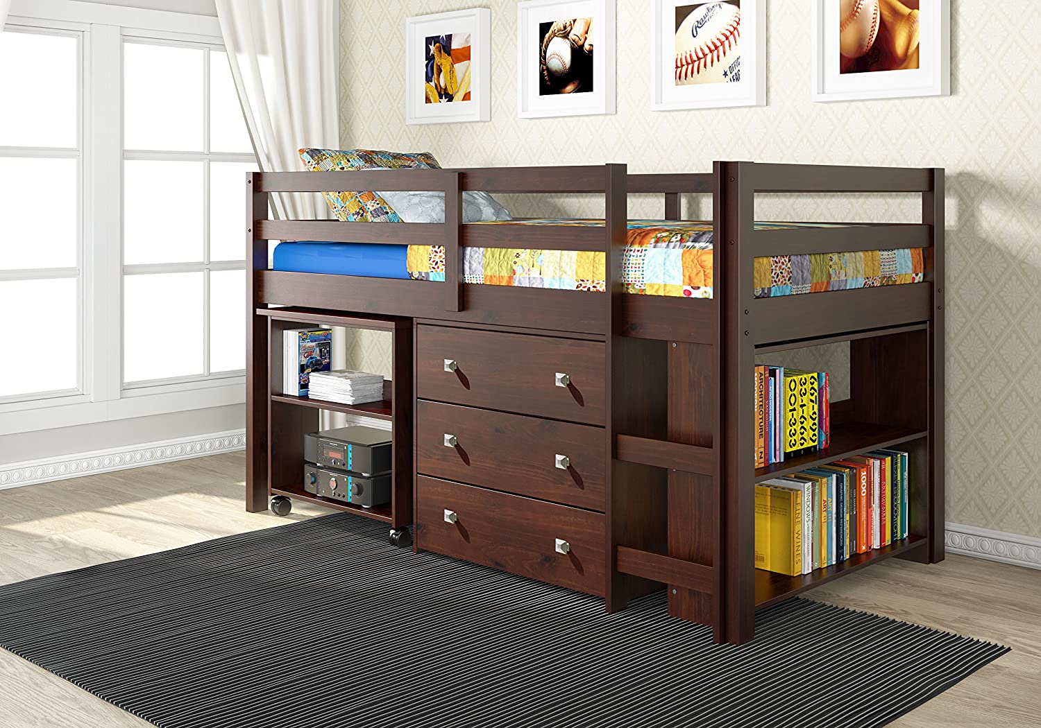 DONCO Kids 760-CP Low Study Loft Bed, Dark Cappuccino