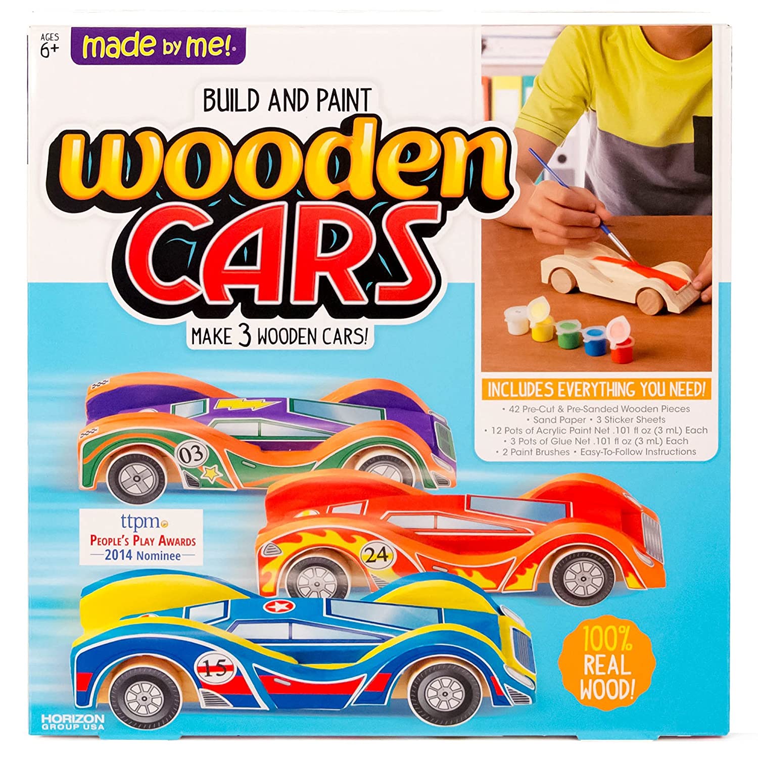 Made By Me Build & Paint Your Own Wooden Cars by Horizon Group Usa, DIY Wood Craft Kit