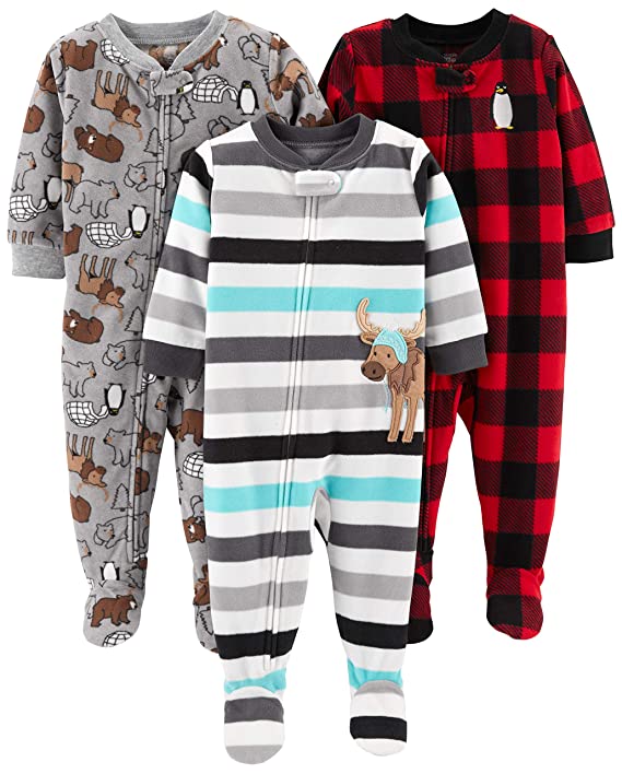 Simple Joys by Carter's Baby and Toddler Boys' 3-Pack Loose Fit Fleece Footed Pajamas